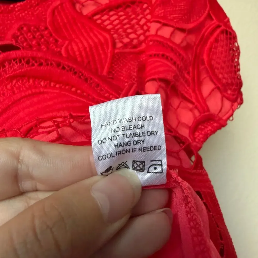 Lovers + Friends Daycation Coral Red Crochet Crop Top Size S